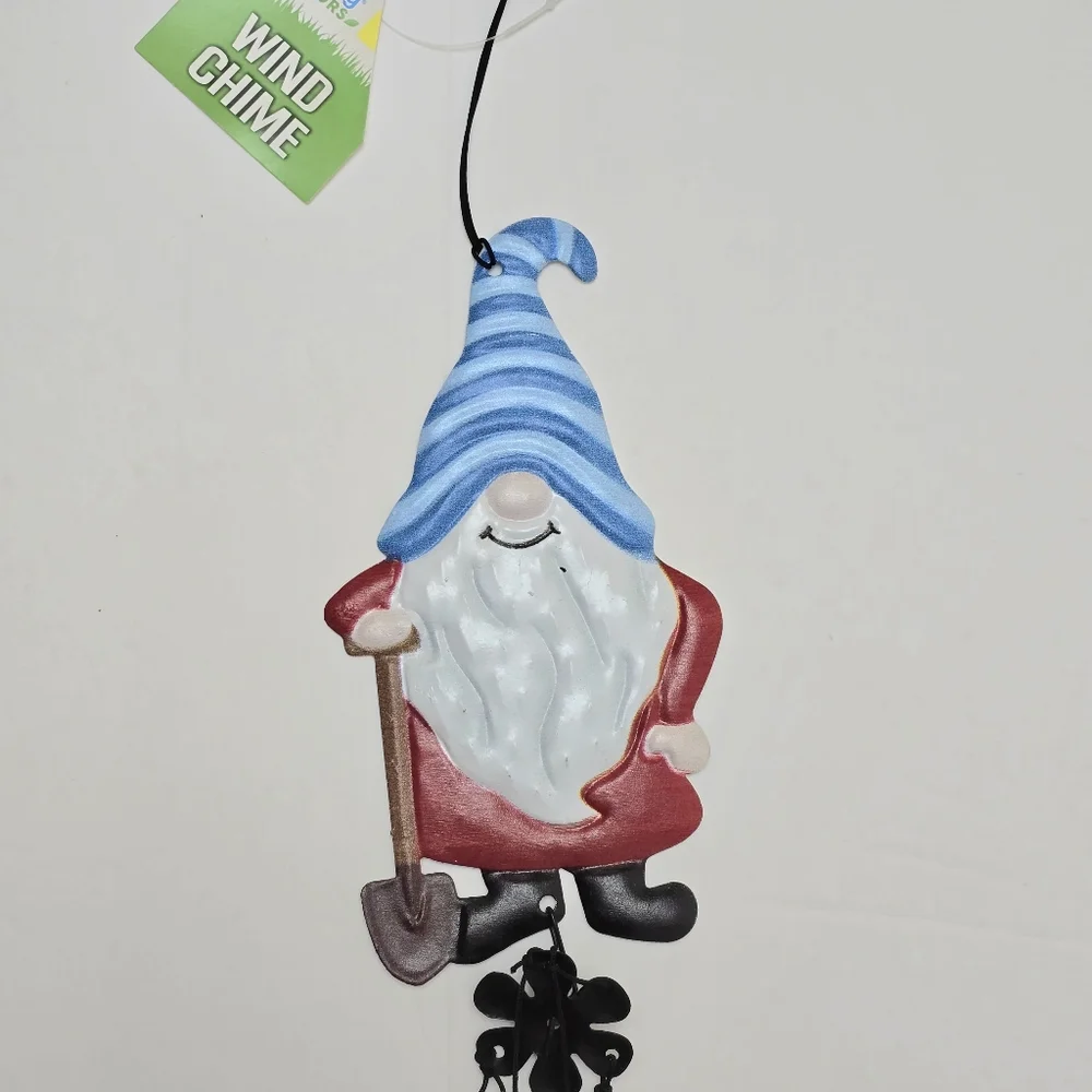 NWT Garden Gnome Wind Chime Small Metal Outdoor Indoor Rustic Decor - Picture 3 of 6